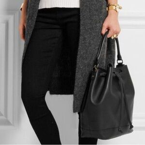 Madewell Black Lafayette Leather Bucket Drawstring Crossbody Purse Bag